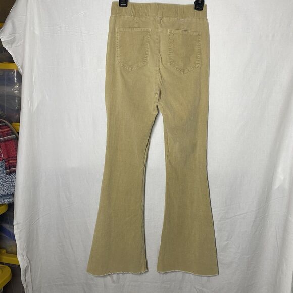 LAVENDER J Pants Micro Corduroy Flare Raw Hem Stretch Boho Hippie Womens S Beige - Picture 2 of 9